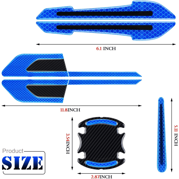 12 Reflekterende Bilstickere (Blå) Sæt Bagrude Spejl Refl