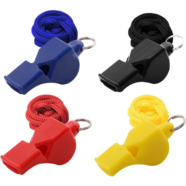 Set of 4 Plastic Sports Whistles, Plastic Whistles with Lanyard,