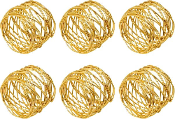 Guld - Sæt med 6 håndlavede juleservietringe til hverdag, elegant