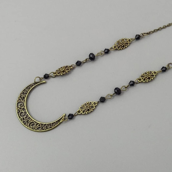 Gylden boheme-hovedkæde med sorte perler til kvinder og piger