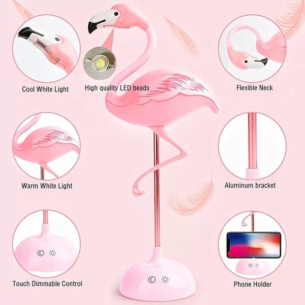 1 st Flamingo skrivbordslampa, söt rosa lampa Kawaii skrivbordstillbehör