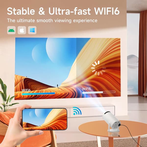 Mini bærbar projektor, 4K WiFi 6, Bluetooth 5.4 oppgradert versjon.