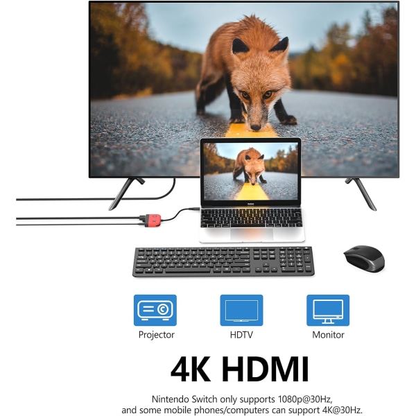 (Rød) Switch Dock for Nintendo Switch OLED, 3-i-1 TV-adapter med 4K HDMI, USB 3.0-port, 65W Type-C PD-lading, bærbar reiseadapter for Nintendo Switch/Switch OLED