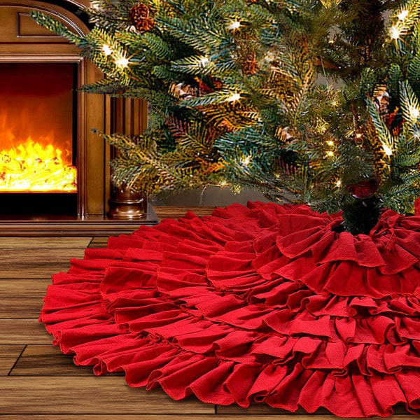 Rødt Ruffle juletreskjørt, 48 tommer 6-lags rustikk Farmhou