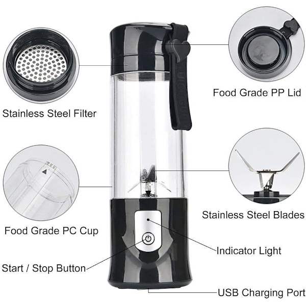 USB Elektrisk Säkerhetsjuicepress, Juice Blender, Mini Bärbar