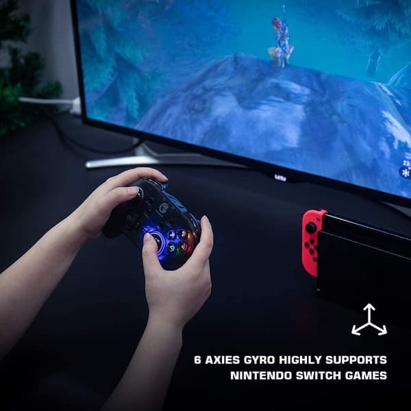 T4 Pro Bluetooth trådløs kontroller for Switch, Switch Pro-kontroller med LED-bakgrunnsbelysning, Turbo Gam