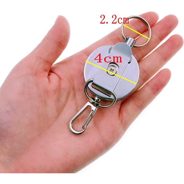 3 x Retractable nøkkelringer med belteklips og ståltråd