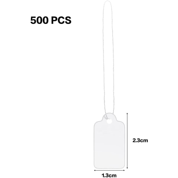 Pakke med 500 prislapper i papir, hvite merkelapper med snor, displaylapper for klær, smykker, gaver 23x13mm