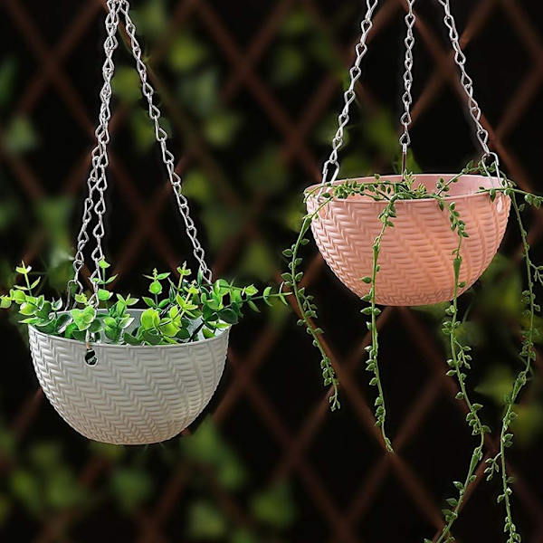 Hvit 2-pakning blikkplate veggkroker med 2 hengekjeder for planter, lykter, fuglemat