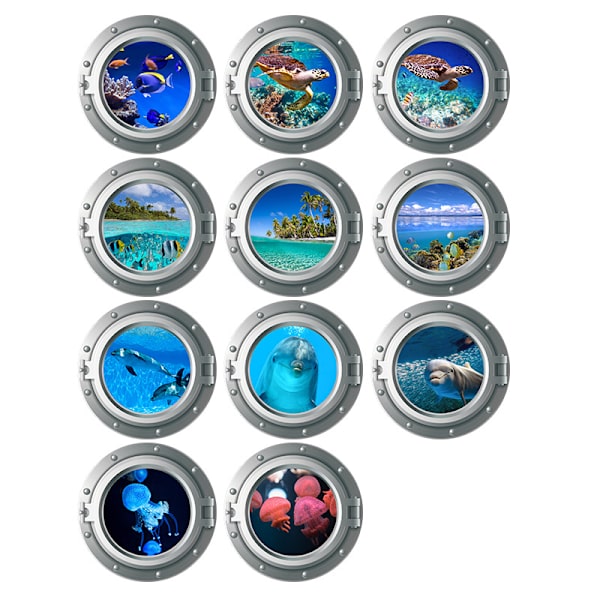Två uppsättningar 35x35cm simulerad porthole ubåt maneter vägg