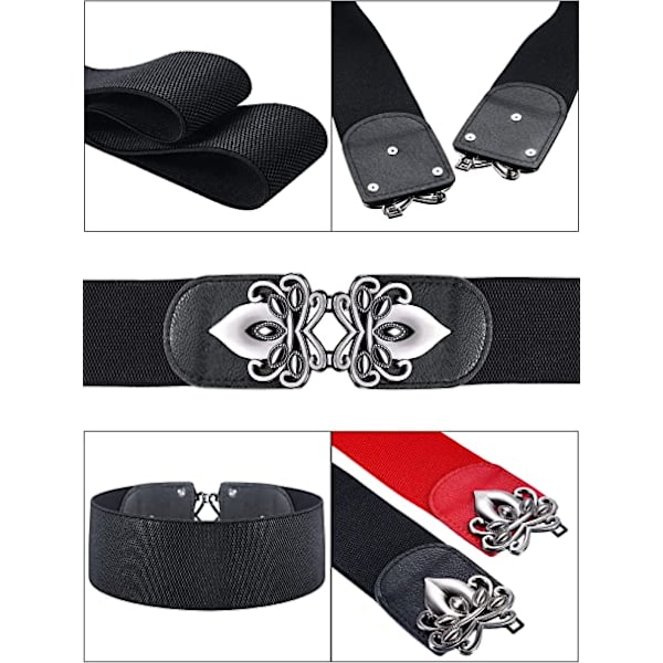 2 stk. bredt midjebånd elastisk retro cinch belte kvinner stretchy