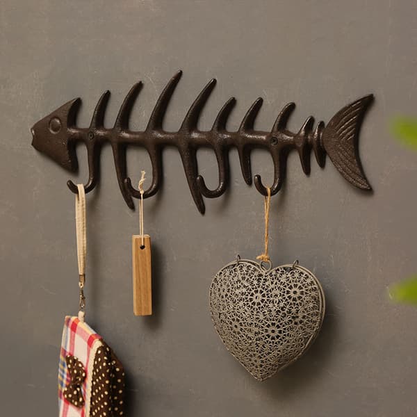 Coastal Cast Iron Decorative 4-Hook Key Rack, 13.7\" L x 4.9\"