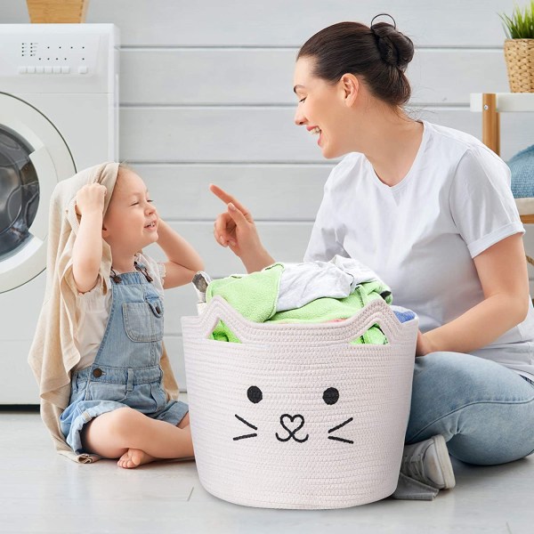 Bomullstau sammenleggbar vaskekurv Lekeoppbevaringskurv Barn C