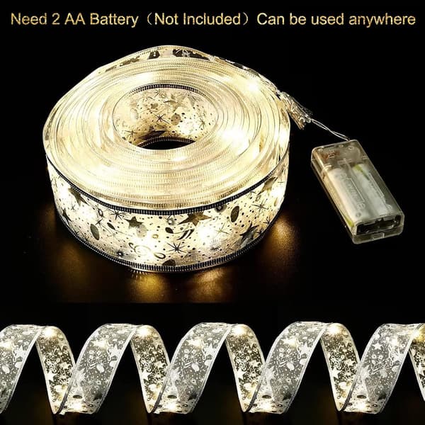 (Sølv) Juletræsbånd med fe-lys, 16ft/ 5m batteri