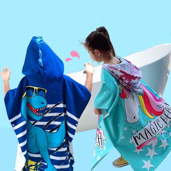 Lasten poncho, hupullinen pyyhe, hai rantapYYhde