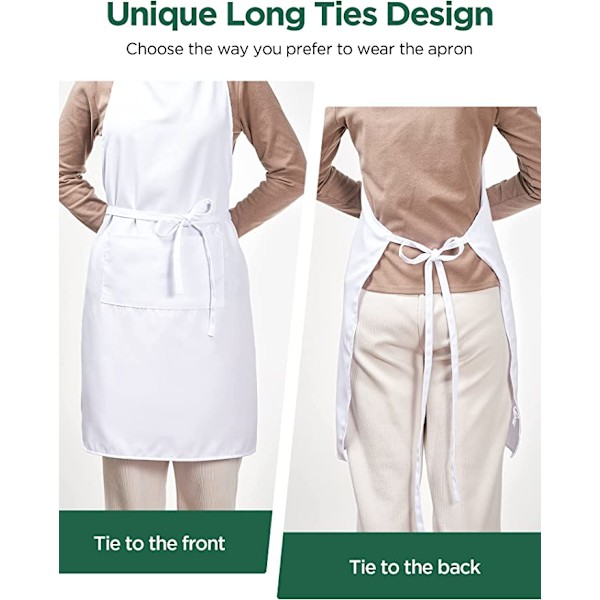 2-pack köksförkläden (vita, polyester) med 2 fickor Justerbar