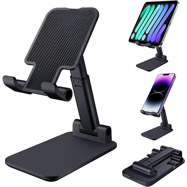 Sort Telefonholder, Foldbar Tablet Stand Mobiltelefonholder til Skrivebord Kompatibel med Samsu