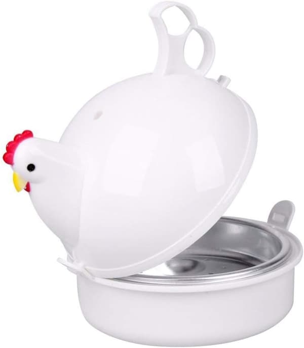 (Hvit) Mikrobølgeovn damper, 4 egg kapasitet, kyllingform, egnet