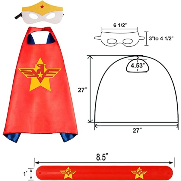 Barnens utklädningsset med 4 delar superhjältemantlar och slap armband för flickor