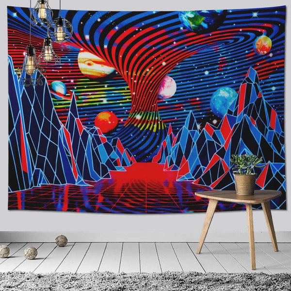 Wall Tapestry Mountain Planet Tornado Wave Tapestry Retro Ab