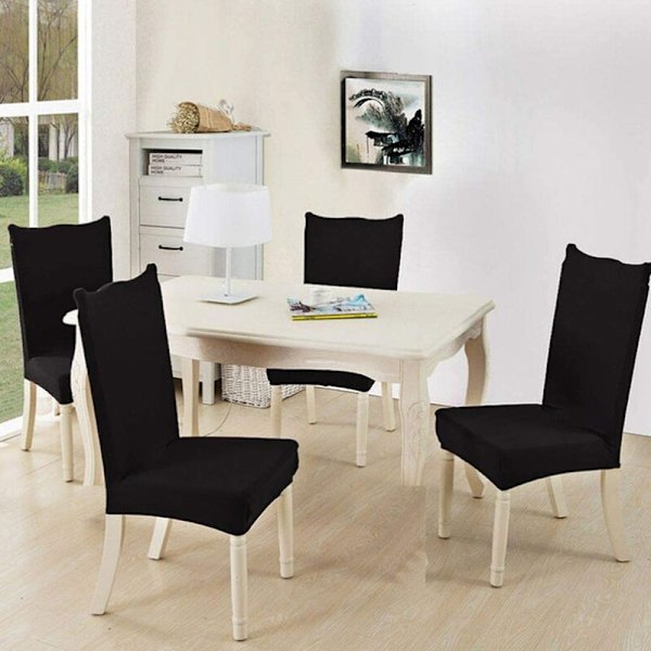 Sett med 6 universelle stretch stolovertrekk - Moderne - Svart