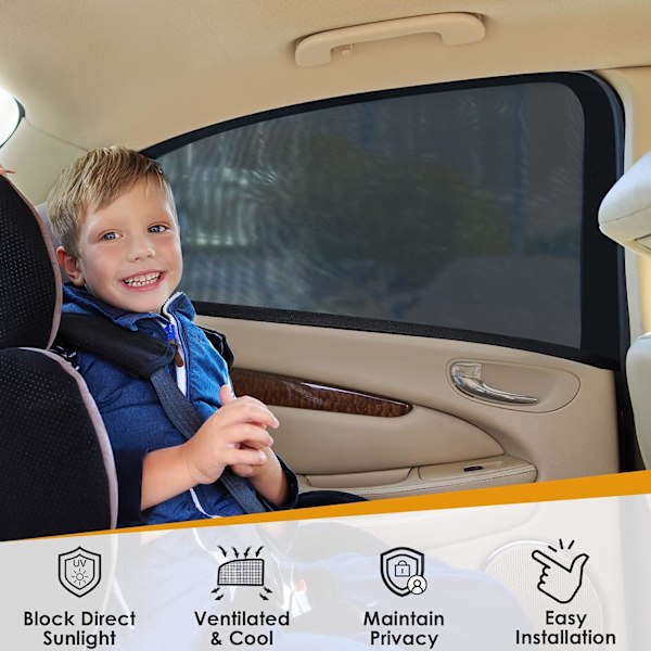 Baby Car Sun Shade Window Sock: 2kpl Yleismaailmallisia Takasivulasien Aurinkosuojia Autoon SUV:iin Suojaa Lapsia ja Lemmikkejä Estää UV-Säteet - Lämpö Musta（L）