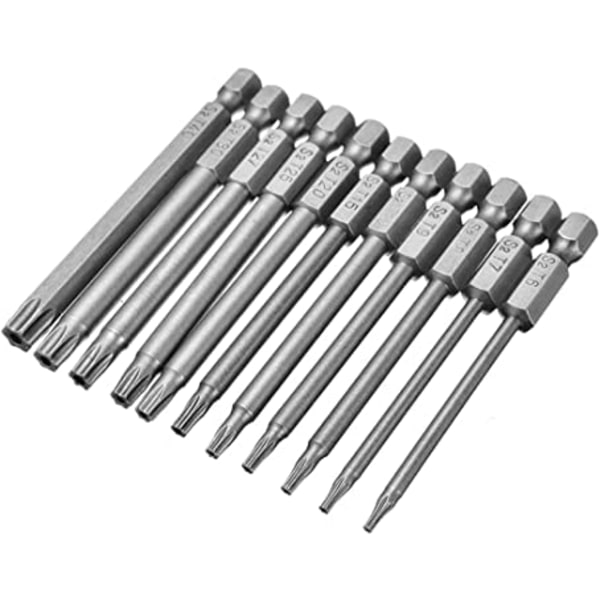 11-osainen Torx-ruuvimeisselisarja, 1/4 tuuman kuusiokolovarsi T6-T40 M