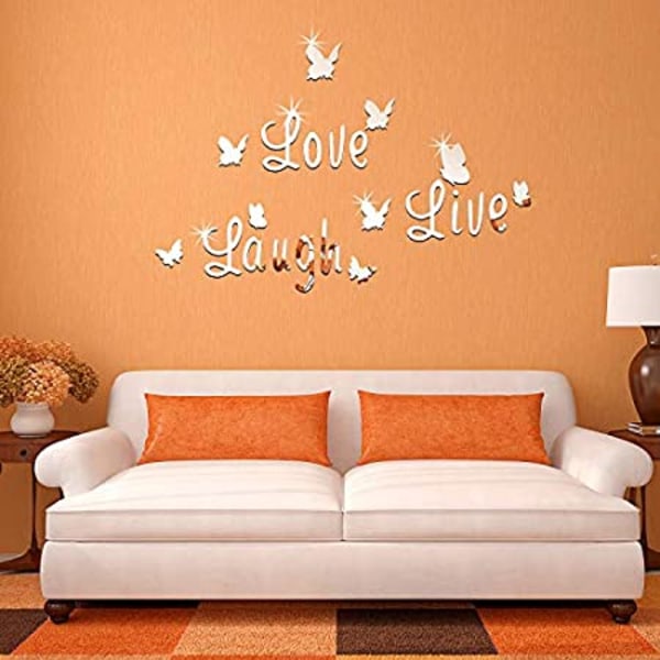 DIY Mirror Butterfly Stickers Silver Love Live Laugh Butterfly W