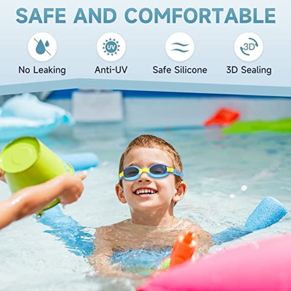 Svømmebriller for barn, UV-beskyttet vanntett svømmebrille