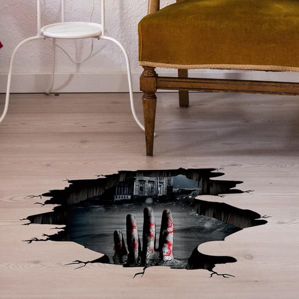 Halloween Golv Dekaler 3D Läskig Blodig Hand Klor Golv Vägg