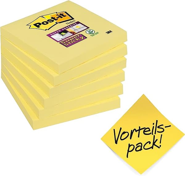 Super Sticky Notes, Kanarigul, 76mm x 76mm, Pastellgul -