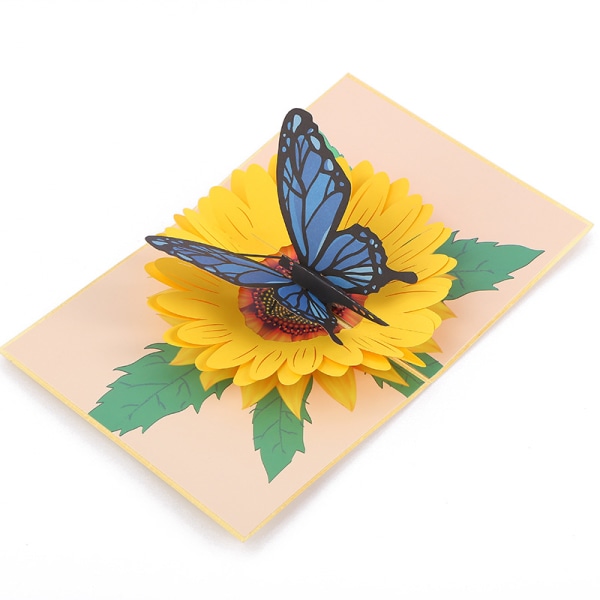 4 Pop Up-kort med blå sommerfugler og solsikke - alle anledninger