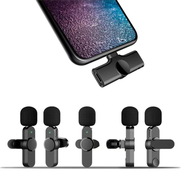 Trådlös Lavalier-mikrofon för iPhone/iPad/iOS, Plug & Play, 2P