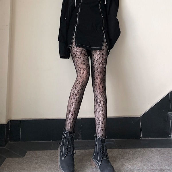 Fisknätsstrumpor Tights Tights Hög midja ihåliga (leopardtryck) för kvinnor