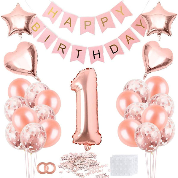 1:a födelsedagsflicka ballong, roséguld ballong 1, 1 år gammal B