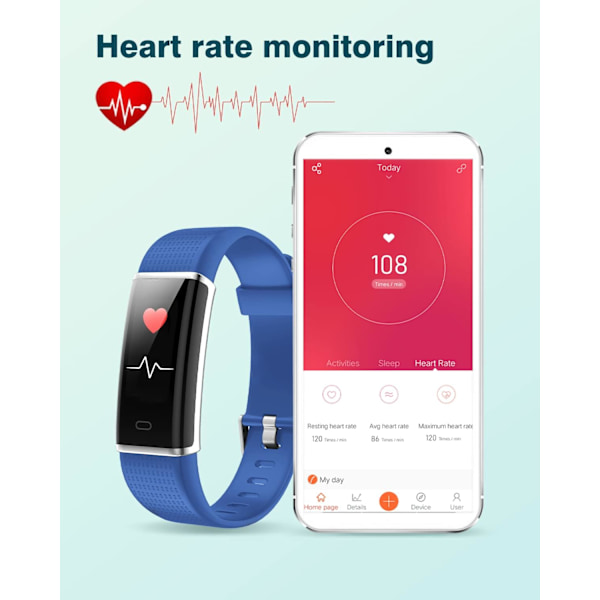 Blå Smartklokke Kvinner Menn Smart Armbånd Skritteller Gå Sportsklokke Pulsmonitor
