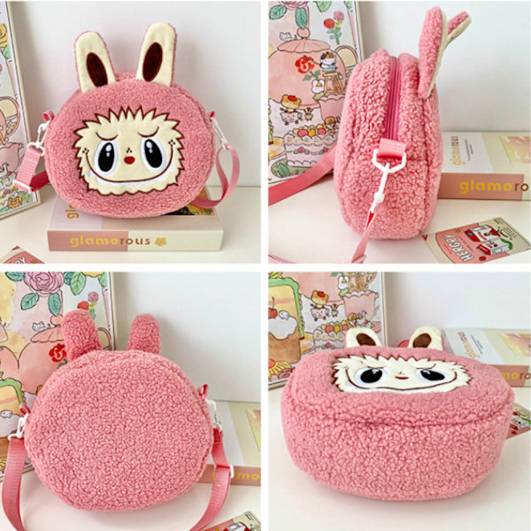 Tecknad axelremsväska, labubu crossbody-väska, rosa, 26*11*29cm