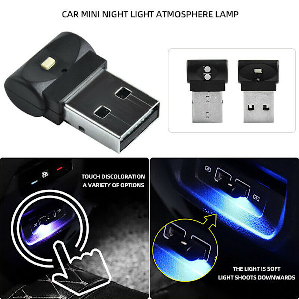 1 stk. Mini LED USB Bil Indvendig Lys Neon Atmosfære Ambient Lam
