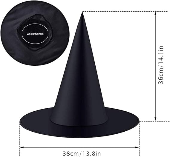 12 stk. Halloween Heksehatte, Sort