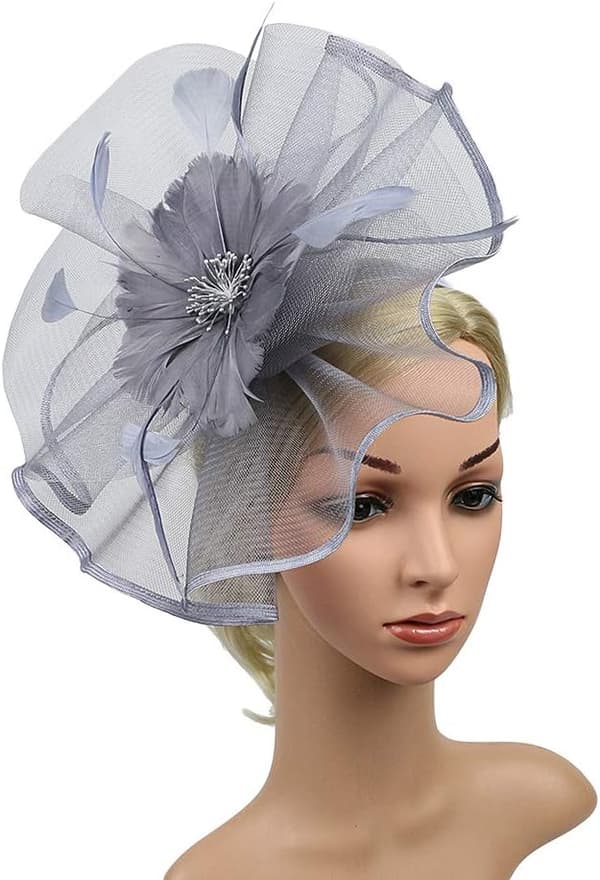 (Grå) Mesh bröllop bikini hatt kreativa modeller bal hårsnodd du