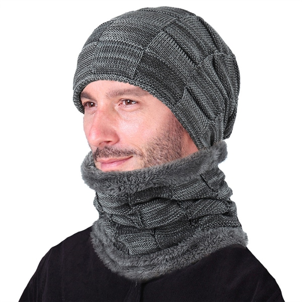 Mens Winter Hats Scarf Set Warm Knit Hats Skull Cap Neck War