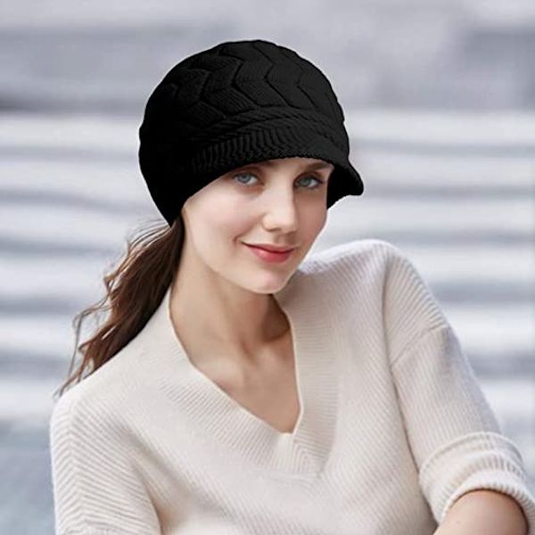 Dame Vinter Beanie Hat Varm Strikket Slouchy Uld Huer Cap med