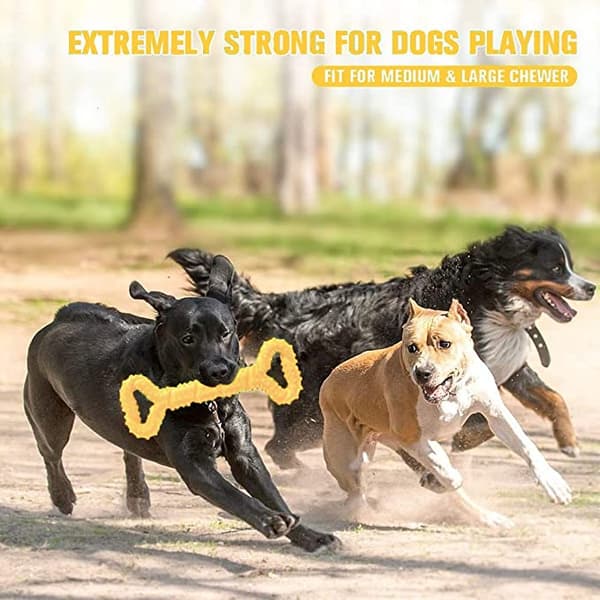 2-pack gula hundtugg i form av ben av slitstarkt gummi