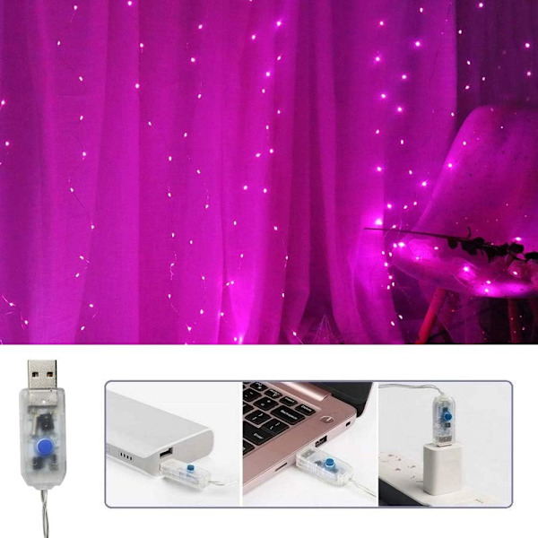 9,8ft 300 LED Gardinlampor Julstränglampor (Rosa)