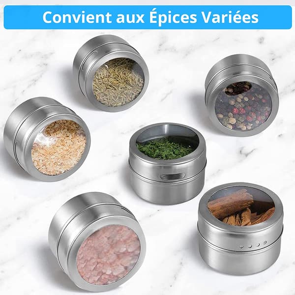 Silver - 6 st 100 ml magnetiska kryddburkar i rostfritt stål