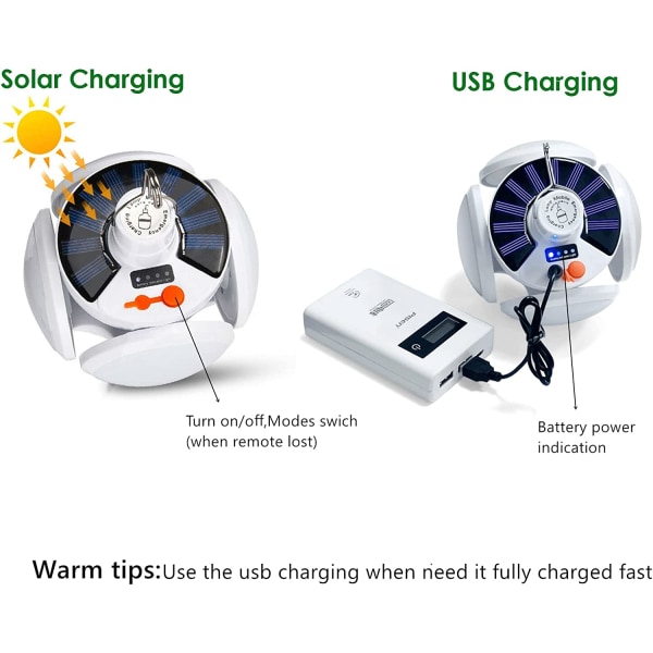Solar Camping Lyhty kaukosäätimellä ja USB:llä, kokoontaitettava kannettava