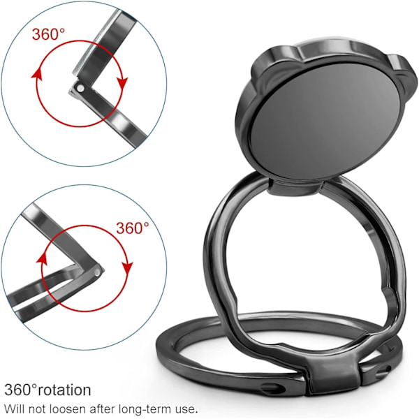 Stk. (Sort + Rosaguld) Telefonringholder, 360° Rotations Mobiltelefon Ringholder, Zinklegering