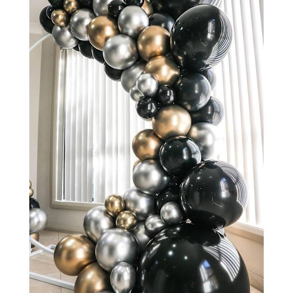 Sort og guld ballonbue sæt - 109 sorte guld og sølv balloner J