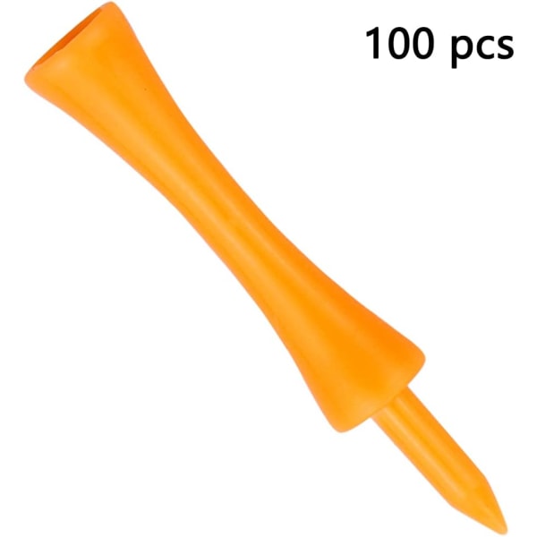 Pakke med 100 oransje golf-tees i plast, 70 mm