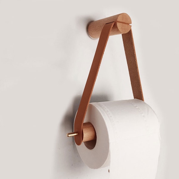 Ruskea puinen WC-paperiteline, puinen WC-paperiteline, Vin